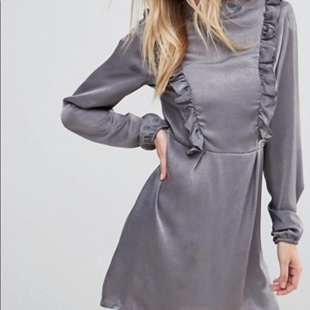 AX Paris- Silver/Gray Ruffle Mini Dress- 14